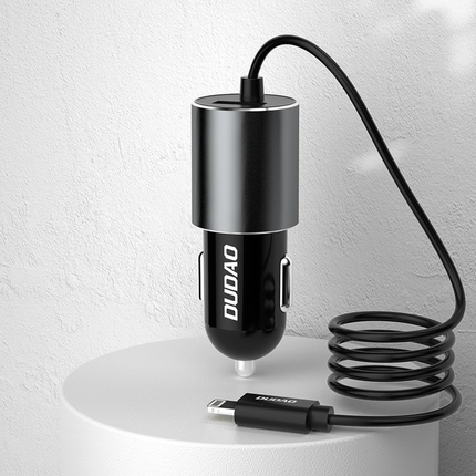 Dudao Autolader Oplader USB-C & USB-A Snellader -  3.4A (1m) Grijs [Triple Fast Car Charger] - VCTparts.nl