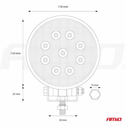 AMiO Krachtige Werklamp AWL06 9 LED FLOOD 9-36V Verstraler Spot Robuust Offroad - VCTparts.nl