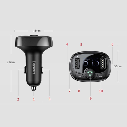 Baseus  Bluetooth Muziek FM Transmitter en Dubbele USB Poort Autolader - VCTparts.nl