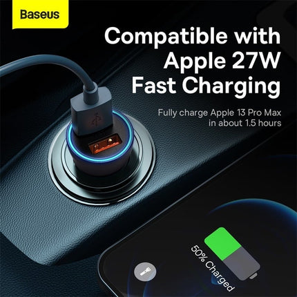 Baseus  Autolader Oplader USB-C & USB 3x Snellader - Grey 65W [Triple Fast Car Charger] - VCTparts.nl