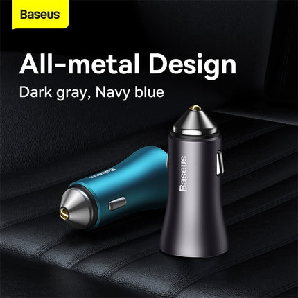 Baseus  Autolader Oplader USB-C & USB 3x Snellader - Navy Blue 65W [Triple Fast Car Charger]