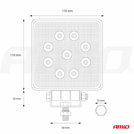 AMiO Krachtige Werklamp AWL07 9 LED FLOOD 9-36V Verstraler Spot Robuust Offroad - VCTparts.nl