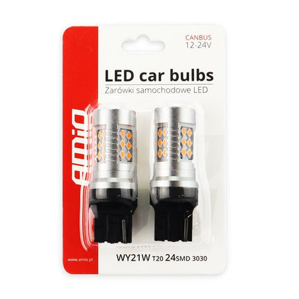 AMiO LED CANBUS 3030 24SMD T20 7440 WY21W Oranje 12V/24V - VCTparts.nl