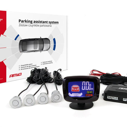 AMiO Parkeerhulpsysteem LED-GRAF 4 sensor zilver - VCTparts.nl