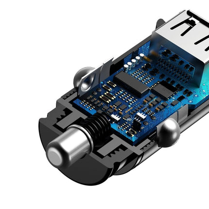 Baseus Mini Dubbele USB Autolader QC 3.0 30W Snellader Zwart - VCTparts.nl