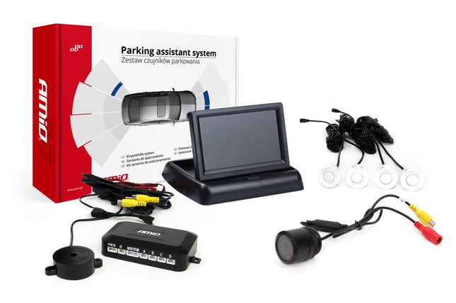 AMiO Parkeerhulpsysteem TFT02 43 inch met HD-301-IR en 4 Sensoren Wit - VCTparts.nl