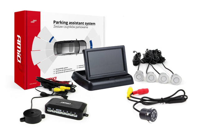 AMiO Parkeerhulpsysteem TFT02 43 inch met HD-308-LED en 4 Sensoren Zilver - VCTparts.nl