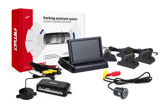 AMiO Parkeerhulpsysteem TFT02 43 inch met HD-308-LED en 4 Sensoren Zwart Truck - VCTparts.nl