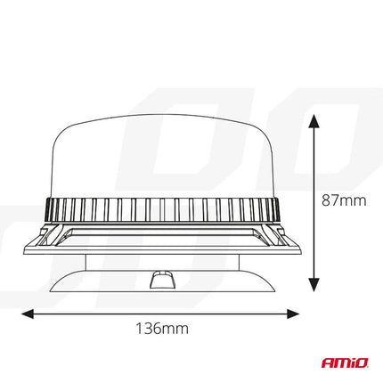 AMiO Stroboscoop Zwaailicht Waarschuwingslamp W03M Magnetisch 36LED 12/24V IP56 Oranje R65 R10 - VCTparts.nl