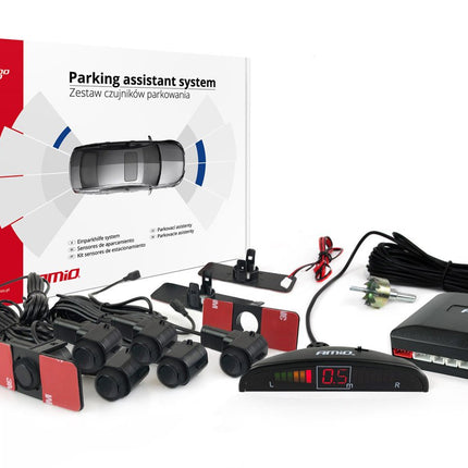 AMiO Parkeerhulpsysteem LED 8 sensor zwart binnenmontage 165mm - VCTparts.nl