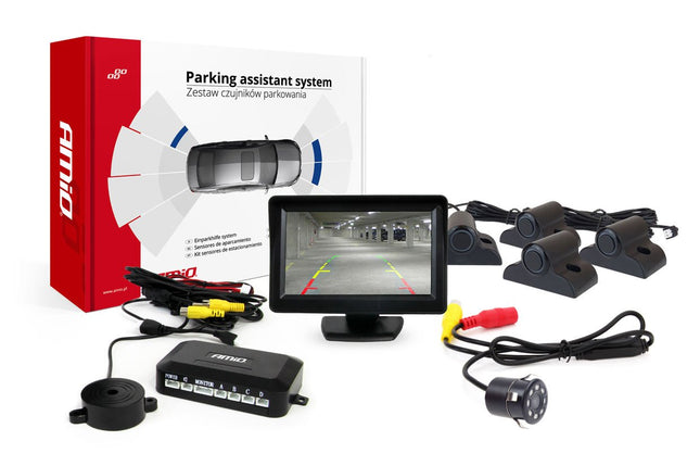 AMiO Parkeerhulpsysteem TFT01 43" met HD-307-IR 4 sensoren zwart Truck - VCTparts.nl