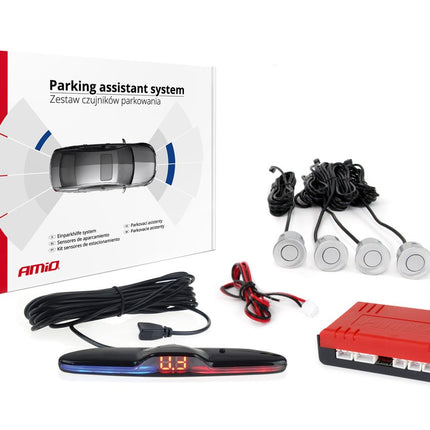 AMiO Parkeerhulpsysteem MAX LED 4 sensor zilver - VCTparts.nl