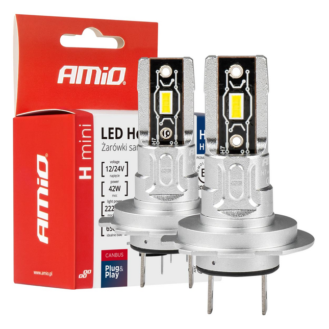 AMIO DIMLicht LED H7 Mini 6500K Weiß (Set) [Weiße Scheinwerfer - Weiße Dimlights]