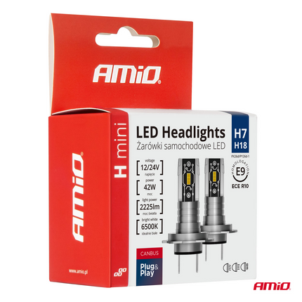 AMIO DIMLicht LED H7 Mini 6500K Weiß (Set) [Weiße Scheinwerfer - Weiße Dimlights]