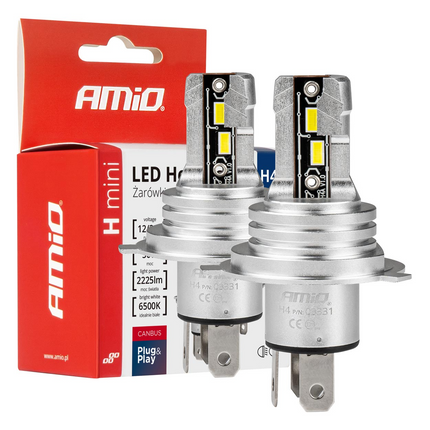 AMIO DIMLicht LED H4/H19 Mini 6500K Weiß (Set) 12V/24 V [Weiße Scheinwerfer - Weiße Dimlights]