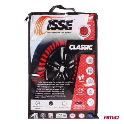 ISSE Textile Snow Chains Classic Red Striped 58 S 2 Teile (Set)