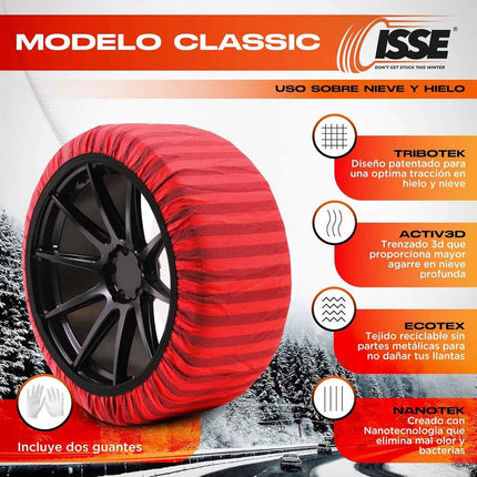 ISSE Textile Snow Chains Classic Red Striped 58 S 2 Teile (Set)