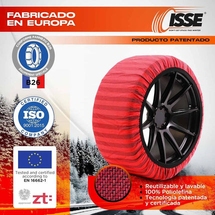 ISSE Textile Snow Chains Classic Red Striped 58 S 2 Teile (Set)