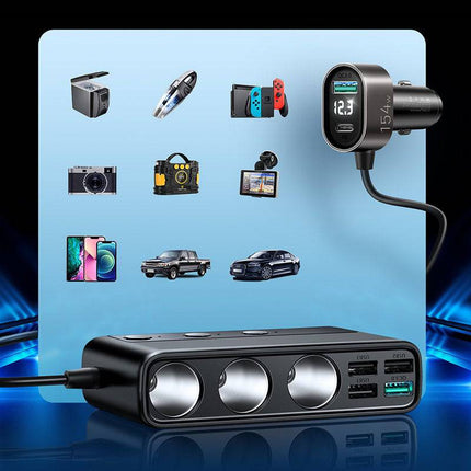 Joyroom Car Ladegerät mit Zigarette leichterer Splitter Snell Chart 154W Schwarz [3 x 12 V 4 x USB-A USB-C QC3.0 USB-A]