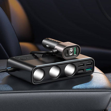 Joyroom Car Ladegerät mit Zigarette leichterer Splitter Snell Chart 154W Schwarz [3 x 12 V 4 x USB-A USB-C QC3.0 USB-A]