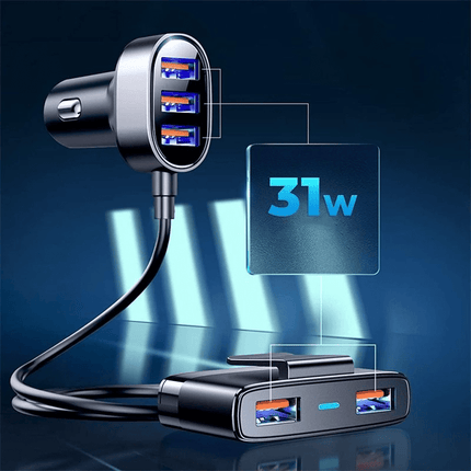 Joyroom Autolader Oplader Snellader 5x USB-A 6.2A (1.5m) [5x QC Fast Car Charger] - VCTparts.nl