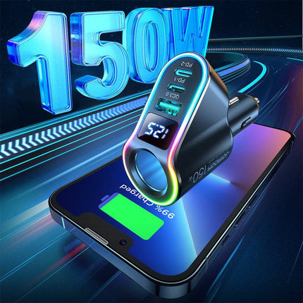 Joyroom Autolader Snellader 4 in 1 USB-A & USB-C -  150W Zwart [5x Fast Car Charger] - VCTparts.nl