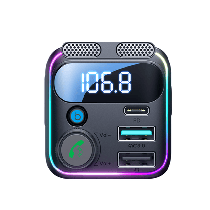 Joyroom Bluetooth Muziek FM Transmitter Pro Handsfree Bellen met BassBooster USB-C & 2x USB-A Lader Zwart - VCTparts.nl