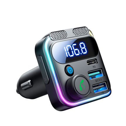 Joyroom Bluetooth Muziek FM Transmitter Pro Handsfree Bellen met BassBooster USB-C & 2x USB-A Lader Zwart - VCTparts.nl