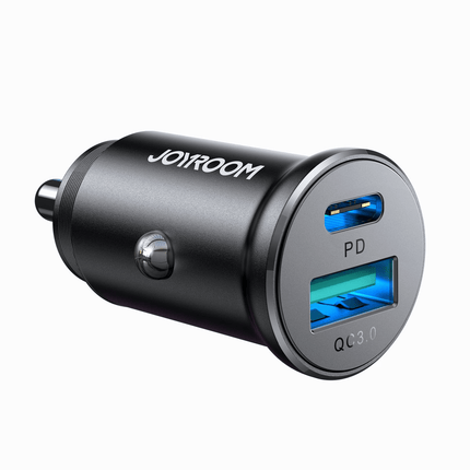 Joyroom Mini Autolader Dubbele Snellader USB-C & USB-A 30W Zwart - VCTparts.nl