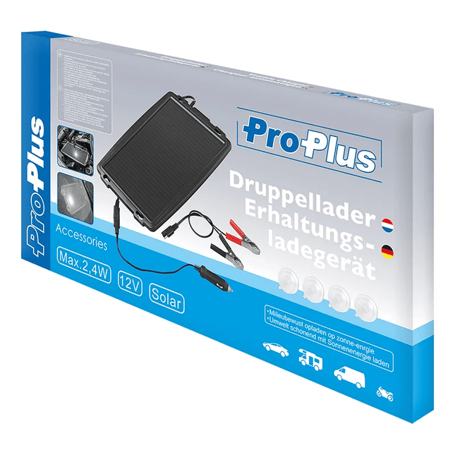 ProPlus Solar Zonnepaneel Druppellader 12V 24W Zuignap Sigarettenaansteker & Accuklem - VCTparts.nl