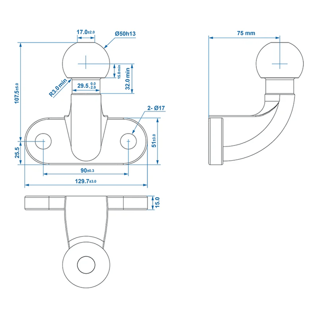 ProPlus Trekhaakkogel Zwart Haaks D172kN S210kg Bumpertrekhaak zilver - VCTparts.nl