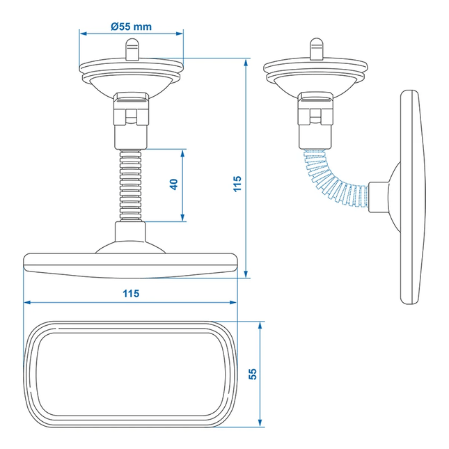 ProPlus Universele Achteruitkijkspiegel Binnenspiegel 115x55mm met Korte Flexarm en Zuignap - VCTparts.nl