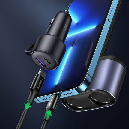 UGreen Car Ladegerät 2x USB / 2x Cigarette Leichtersplitter schwarz [1x USB-C & 1x USB-A]