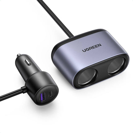 UGreen Car Ladegerät 2x USB / 2x Cigarette Leichtersplitter schwarz [1x USB-C & 1x USB-A]