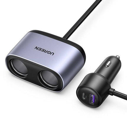 UGreen Car Ladegerät 2x USB / 2x Cigarette Leichtersplitter schwarz [1x USB-C & 1x USB-A]