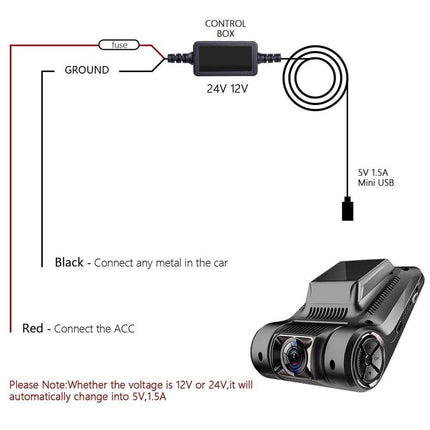 Auto Dashcam kontinuierliche Stromversorgung Hardwire Cable Food USB C [3,2 m 12 V/24 V]