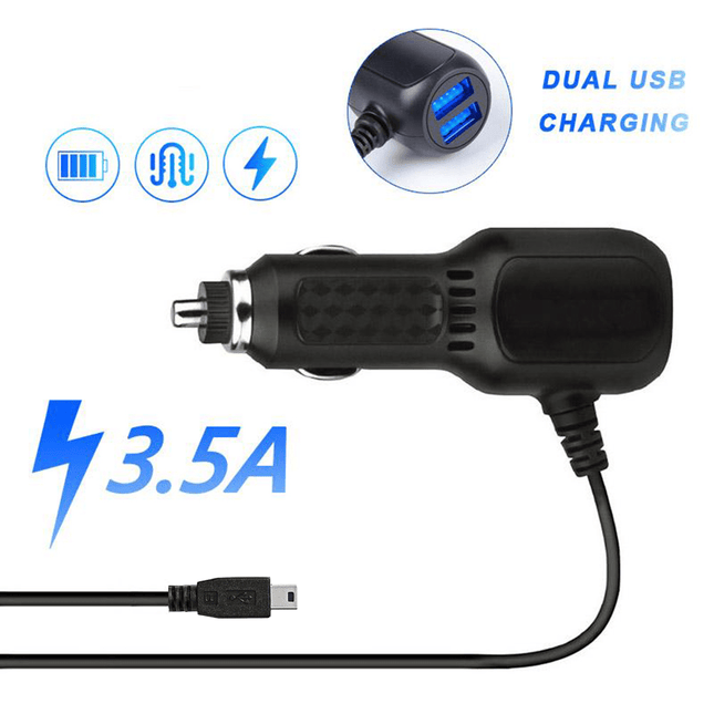 Auto Dashcam Netzteilkabel Mini USB mit 2 USB-A-Anschlüssen [3,5 m 12 V/24 V]