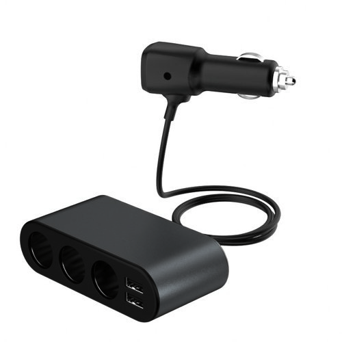 Autolader 2x USB / 3x Sigarettenaansteker Splitter Zwart - VCTparts.nl