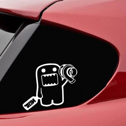 Cartoon JDM Sticker Domo Kun Turbo Wit Zilver Reflecterend Tuning Decal - VCTparts.nl