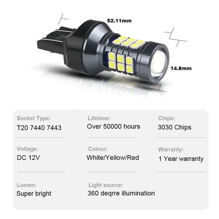 High Power T20 LED Lamp Bol - Oranje / Amber Geel (set) 7440 WY21W W21W 3030SMD - VCTparts.nl