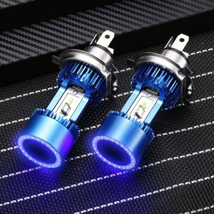 LED H4 Koplamp Angel Eye Blauw-Wit 6000K (1 stuk) [Motorfiets - Auto- Scooter] - VCTparts.nl