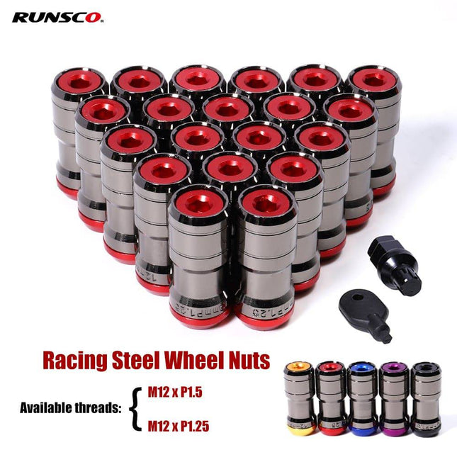 Stalen Wielmoeren Lug Nuts met Heptagon Slotbouten - M12x15 Rood - VCTparts.nl