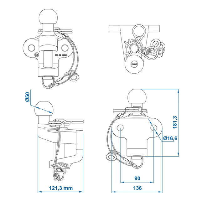 Trekhaakkogel D172/S200 Gecombineerde Tweevoudige Uitvoering E-gekeurd Zilver Bumpertrekhaak Koppelingskogel - VCTparts.nl