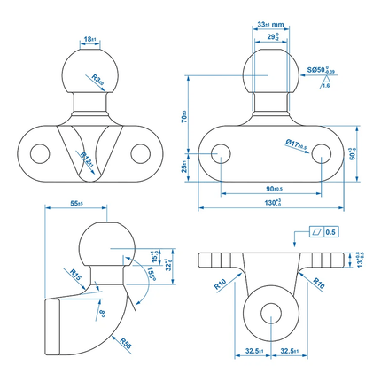 Trekhaakkogel Zwart Haaks D172kN S350kg Bumpertrekhaak - VCTparts.nl