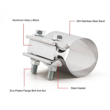 Uitlaatklem 25inch 63mm Mof Adapter Koppelstuk - Universeel RVS T304 met Stootvoeg Beugel - VCTparts.nl