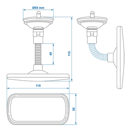 Universele Achteruitkijkspiegel Binnenspiegel 115x55mm met Korte Flexarm en Zuignap - VCTparts.nl