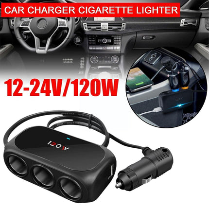 Universal Cigarette Lighter Splitter (3x) mit USB 12 V/24 V Schwarz